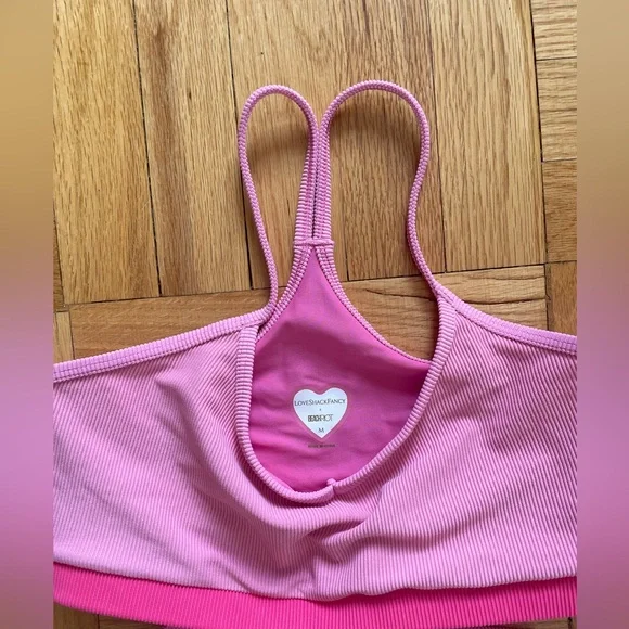 LoveShackFancy Two-Tone Pink Lace-Up High Waist Leggings with Matching Bralette - Picture 2 of 4